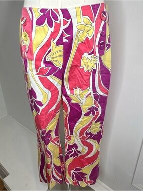 ETCETERA “Blast” Capris Retro Multicolor Side Zip Button Detail Cropped Pants